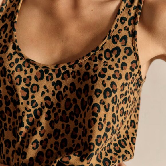 Sézane John Leopard Scoop Neck Tank Top XS | Organic Cotton Linen Blend - Picture 9 of 10